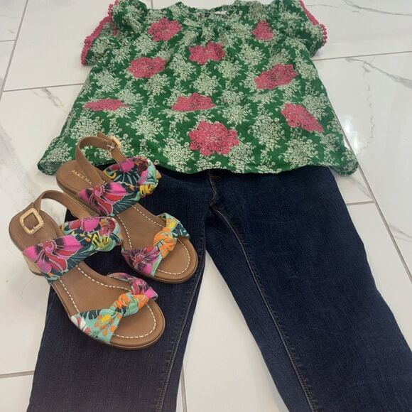 Alex Marie Pink/Green Floral Resort 3” Block Raffia Sandals Sz 7.5 EUC - Picture 5 of 11